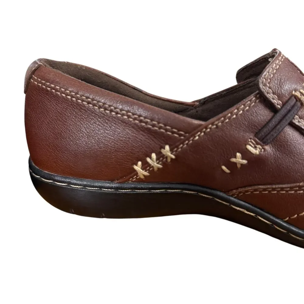 Clarks Bendables Brown Leather Comfort Shoes Slip On Loafers Casual Shoes sz 8 - Picture 3 of 16